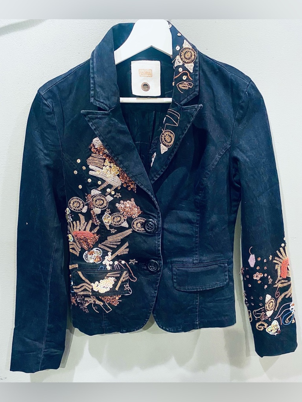 Rare Object Collectors Item Limited Edition Embroidered Beaded Black Blazer Sz S